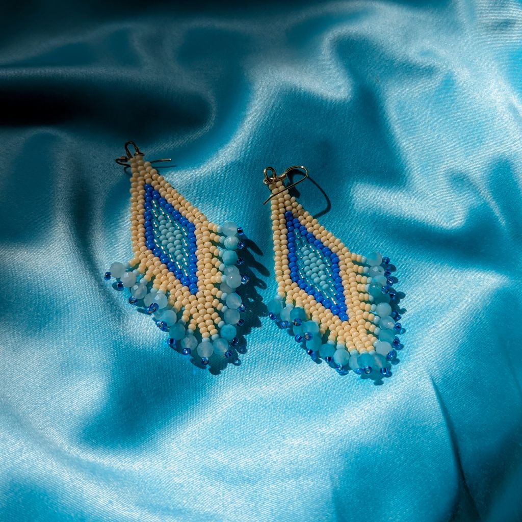 Peach and Blue Medium BAASHKAABIGWANII earrings