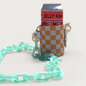 kooz orange checkered with green chain trendy drink koozie perfect for a Jelly King! | The Lake